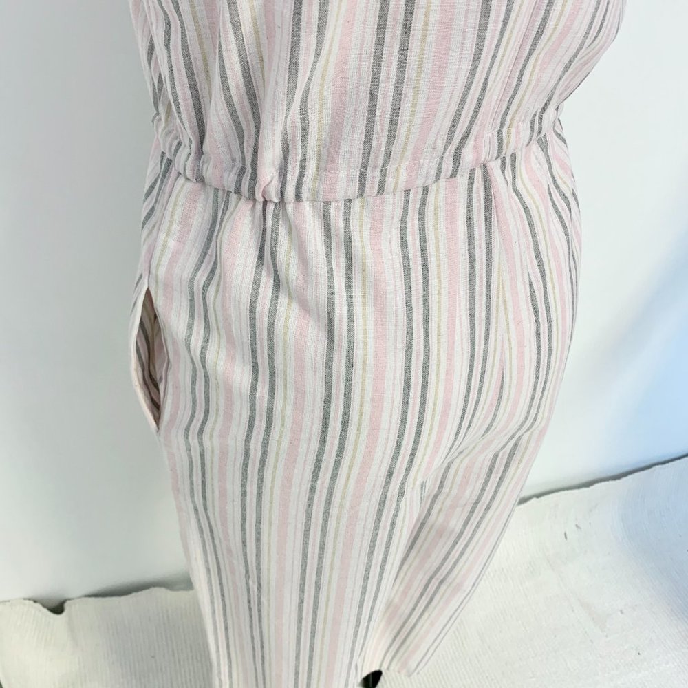 Anthropologie Drew M Linen Stripe Pastel Jumpsuit - Picture 8 of 11